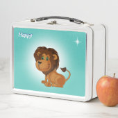 可愛いハッピーライオンとスターオンライトティール（緑がかった色）ブルー メタルランチボックス (インサイチュ)