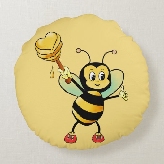 可愛いハニーのまわりにとハートオンゴールデンベージュ ラウンドクッション (裏面)