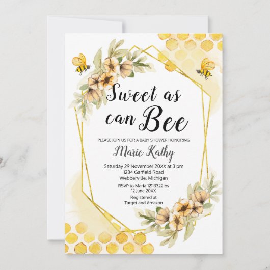 可愛いハニースウィートエイトビーベイビーシャワー招待状 招待状 (正面)