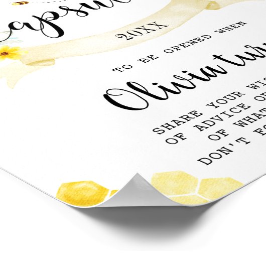 可愛いハニービーイエローフローラタイムカプセルサイン ポスター (角)