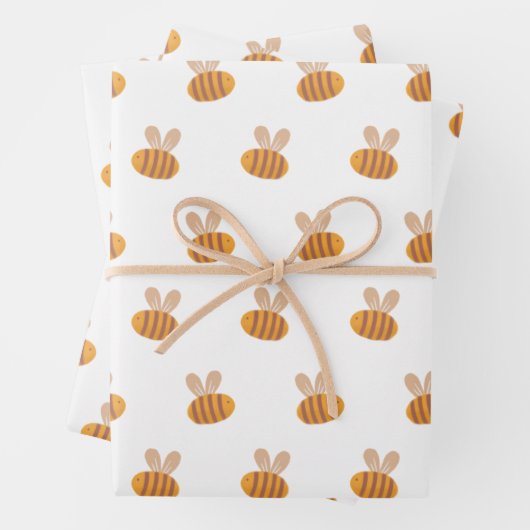 可愛いハニービー柄。黄色おもしろいの動物の子ども ラッピングペーパーシート (インサイチュ)