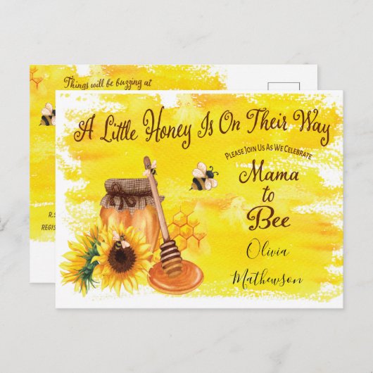 可愛いハニービー素朴男女兼用赤ちゃんシャワー ポストカード (正面/裏面)