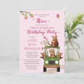 可愛いハニーベアードライブスルーガール3rd誕生日パーティー 招待状 (スタンド正面)