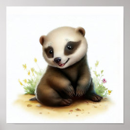 可愛いハニー絵を描アナグマの3D水彩画 ポスター