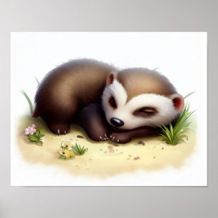 可愛いハニー絵を描アナグマの3D水彩画 ポスター