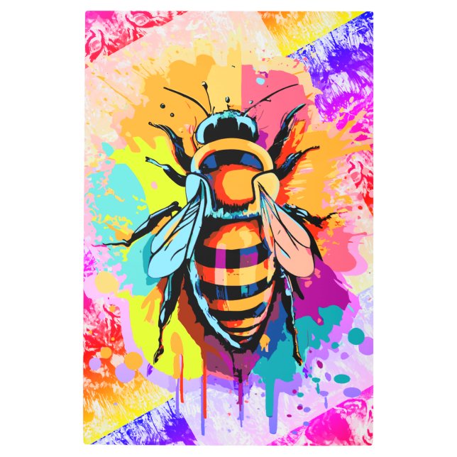 可愛いハネビーカラフル – ビー絵を描ズプリント メタルプリント (正面)
