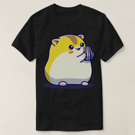 可愛いハムスター食べ物のヒマワリの種漫画 Tシャツ (デザイン正面)
