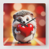 可愛いハリネズミがハート スクエア壁時計 (正面)