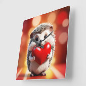 可愛いハリネズミがハート スクエア壁時計 (傾斜)