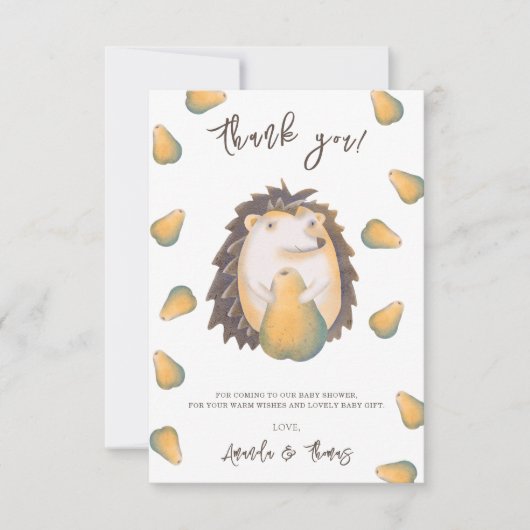 可愛いハリネズミの梨感謝してい付き サンキューカード (正面)