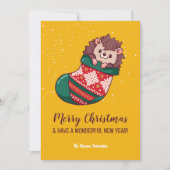 可愛いハリネズミストッキングメリークリスマス シーズンカード (正面)