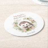 可愛いハリネズミ付きウッドランド赤ちゃんシャワー ラウンドペーパーコースター (アングル)