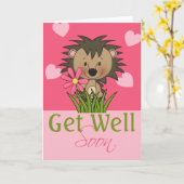 可愛いハリネズミ早く元気に カード (黄色い花)