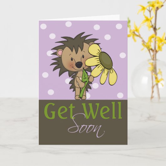 可愛いハリネズミ早く元気に カード (黄色い花)