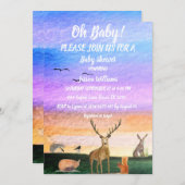 可愛いハリネズミ水彩木地動物キツネウサギ 招待状 (正面/裏面)