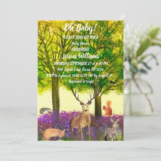 可愛いハリネズミ水彩木地動物キツネウサギ 招待状 (スタンド正面)