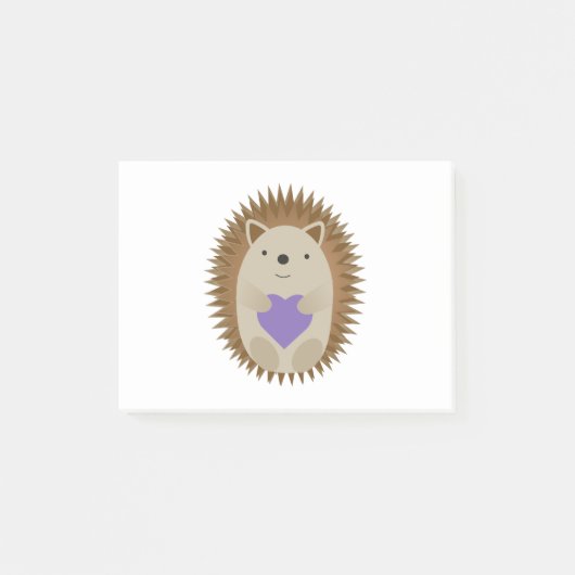 可愛いハリネズミ紫を抱くハート ポストイット (正面)