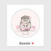 可愛いハリネズミ&フラワー文字ピンク シール (シート)