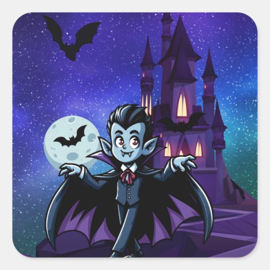 可愛いハロウィンお洒落ヴァンパイア スクエアシール (正面)