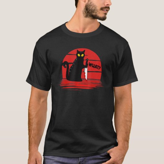 可愛いハロウィンどんな殺意のある猫にナイフ代 Tシャツ (正面)