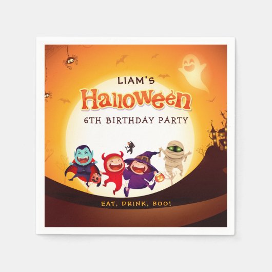 可愛いハロウィンオレンジスポオクタキュラーキッズ スタンダードカクテルナプキン (正面)