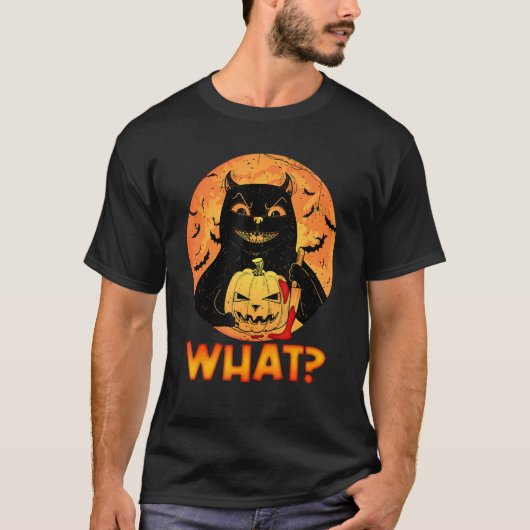 可愛いハロウィンカボチャKniの殺意な猫 Tシャツ (正面)