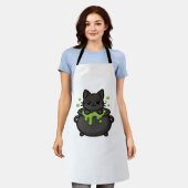 可愛いハロウィンクラシック黒猫Tシャツ エプロン (着用した状態)