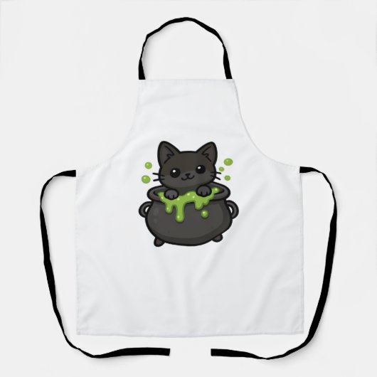 可愛いハロウィンクラシック黒猫Tシャツ エプロン (正面)