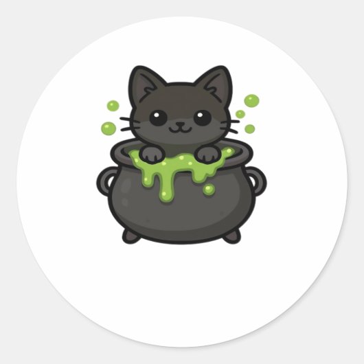 可愛いハロウィンクラシック黒猫Tシャツ ラウンドシール (正面)