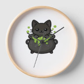 可愛いハロウィンクラシック黒猫Tシャツ 壁時計 (正面)