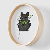 可愛いハロウィンクラシック黒猫Tシャツ 壁時計 (傾斜)