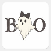 可愛いハロウィンステッカー – "Boo"幽霊とBow スクエアシール (正面)