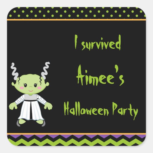 可愛いハロウィンモンスターガールハロウィン生き延び'I' スクエアシール (正面)