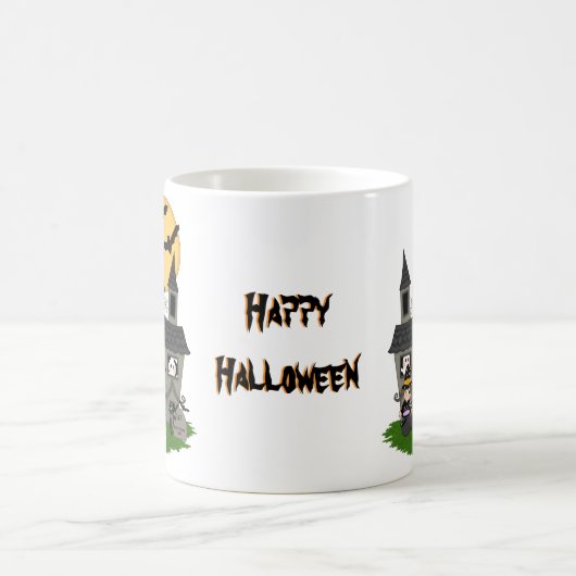 可愛いハロウィン幽霊のよく出るハウスと小さな魔女マグ コーヒーマグカップ (中央)