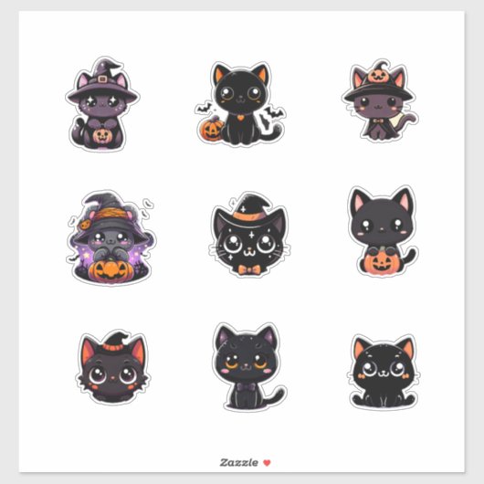 可愛いハロウィン黒猫ステッカーセット シール (シート)