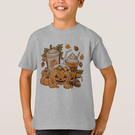 可愛いハロウィン+秋の家族+感謝祭 Tシャツ (正面)