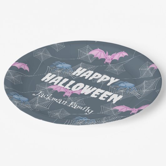 可愛いハロウィーンこうもりとクモでカスタマイズ。 ペーパープレート (アングル)