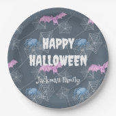 可愛いハロウィーンこうもりとクモでカスタマイズ。 ペーパープレート (正面)