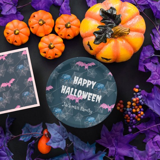 可愛いハロウィーンこうもりとクモでカスタマイズ。 ペーパープレート