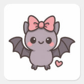 可愛いハロウィーンこうもりとピンクボウ スクエアシール (正面)