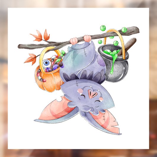 可愛いハロウィーンこうもりウィンドウにしがみつく ウィンドウサイン (シート2)