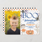 可愛いハロウィーンとフォトボーイ誕生日招待状 招待状 (正面/裏面)