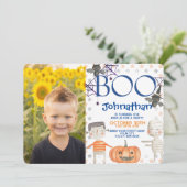 可愛いハロウィーンとフォトボーイ誕生日招待状 招待状 (スタンド正面)