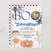可愛いハロウィーンとフォトボーイ誕生日 招待状 (正面/裏面)