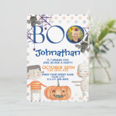 可愛いハロウィーンとフォトボーイ誕生日 招待状 (スタンド正面)