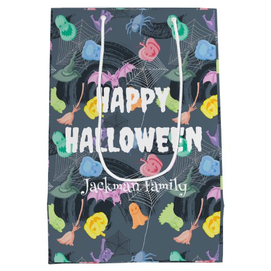 可愛いハロウィーンのカスタマイズ ミディアムペーパーバッグ (裏面)