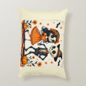 可愛いハロウィーンのスケルトンカップルinオレンジ アクセントクッション (裏面(縦))