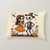 可愛いハロウィーンのスケルトンカップルinオレンジ アクセントクッション (裏面)