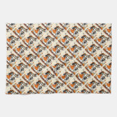 可愛いハロウィーンのスケルトンカップルinオレンジ キッチンタオル (横)