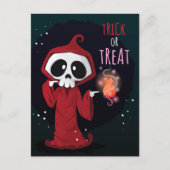 可愛いハロウィーンのフード付きスケルトンはがき ポストカード (正面)